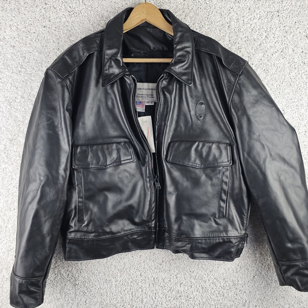Vintage Taylor's Leatherwear Police Bomber Jacket Black Size 48 S Made USA NWT